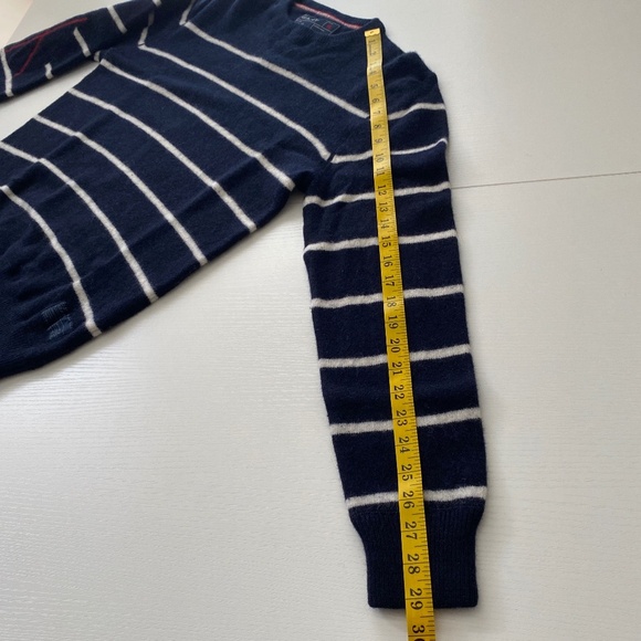 GANT Crew Neck Lambswool Navy Striped Sweater Padded Elbows Sz Large - Picture 16 of 16